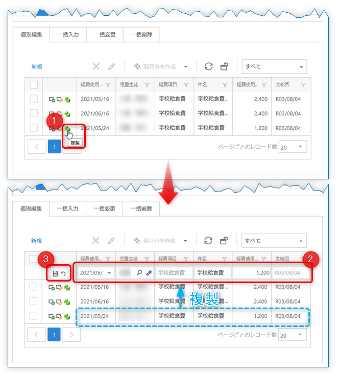 個別編集 インライン複製