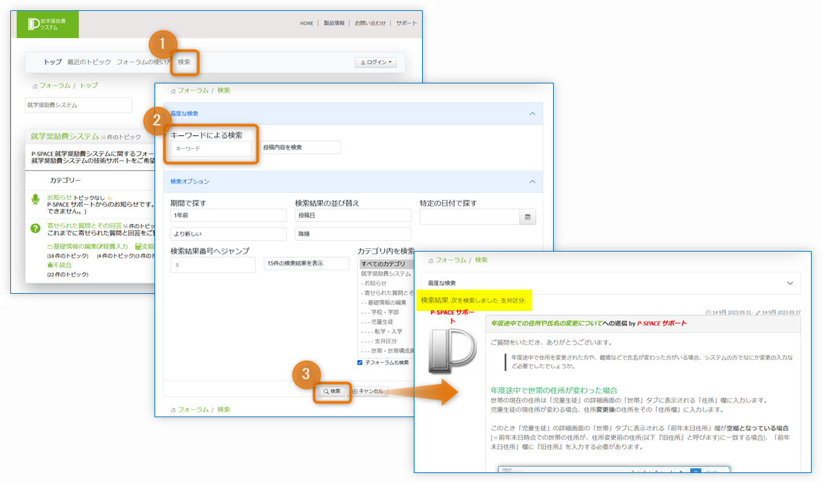 フォーラムの検索方法
